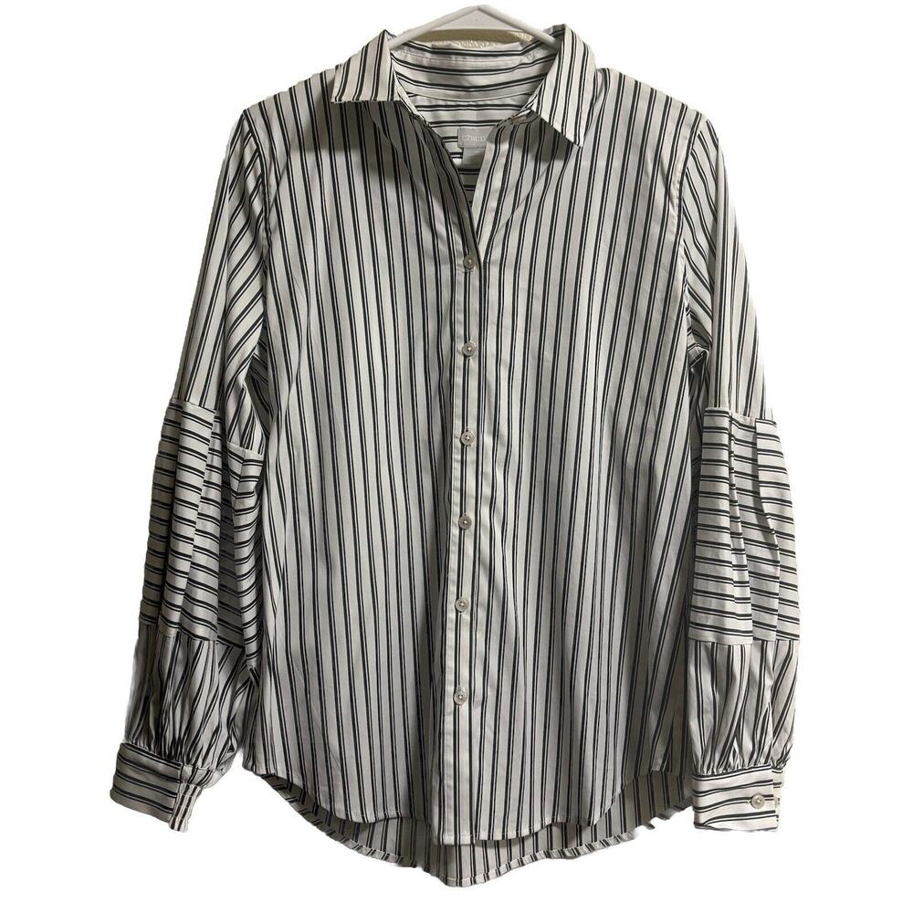 NWT Chico’s Poplin Button Up Shirt Billow Sleeve Striped Academia Office Size S